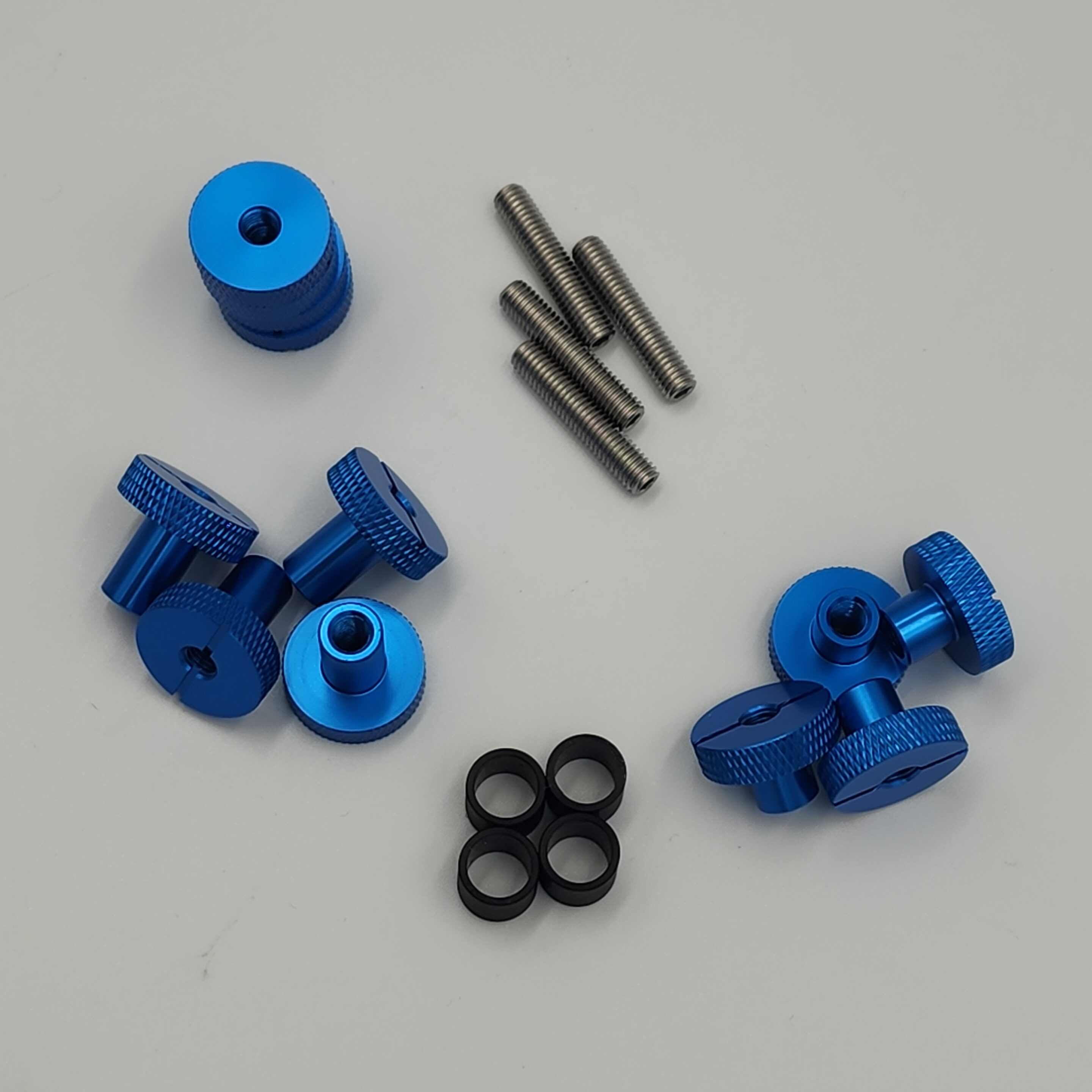 20240528_122822 Blue thumb screws, metal bolts, and black washers set
