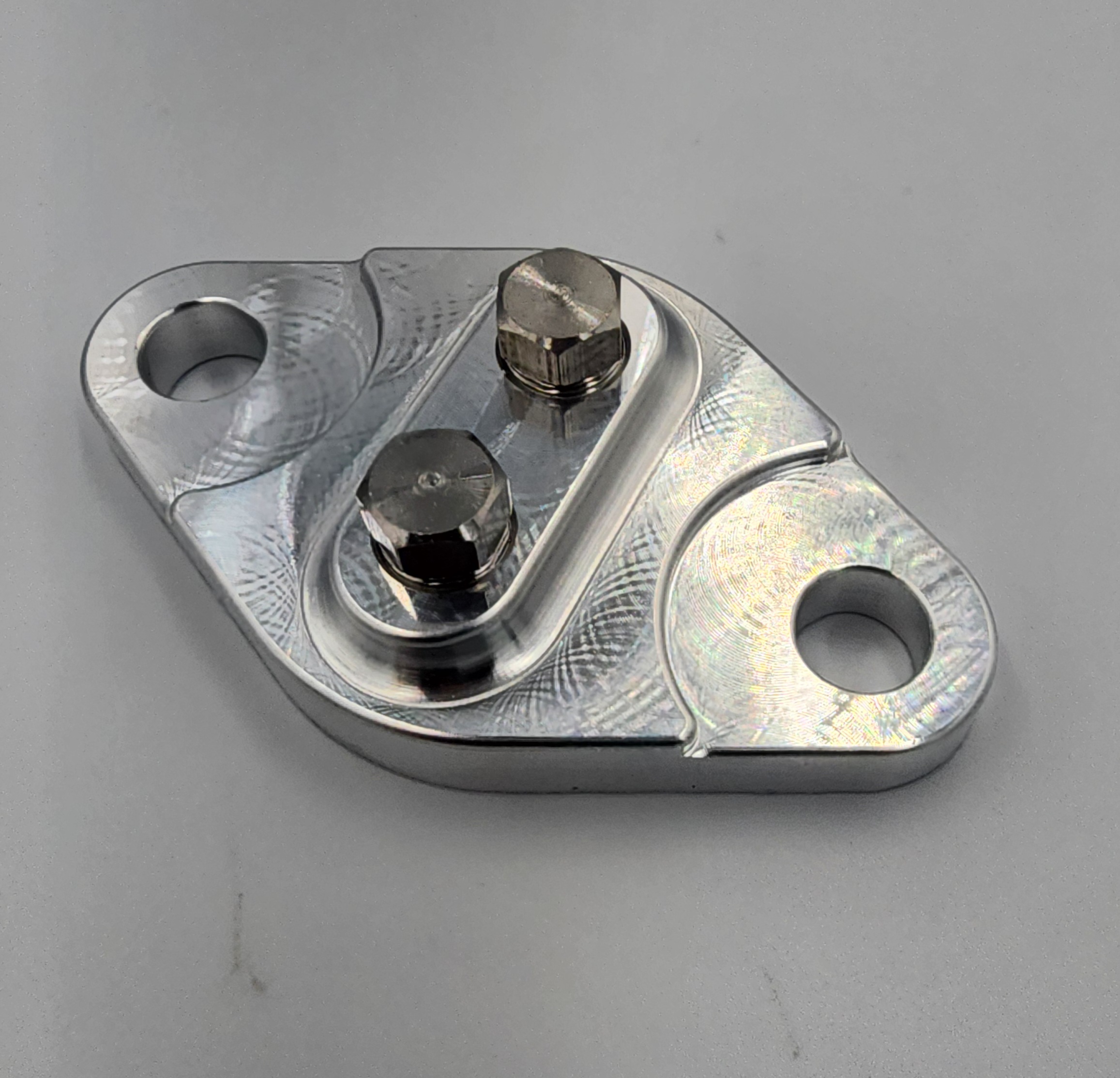 Metal mounting plate with two bolts.