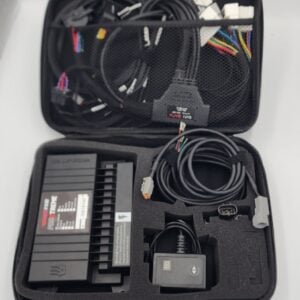 Electronics kit with cables in a carrying case.